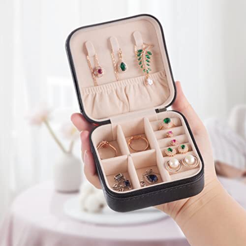 Mini Jewelry Travel Case,Small Jewelry Box,Traveling Jewelry 1 Pack Black - Bild 2 von 6