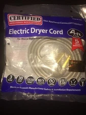 New 5 Year Warranty Appliance 3-wire Dryer Cord, 30 Amps 90-2024 4ft 4 foot 4'