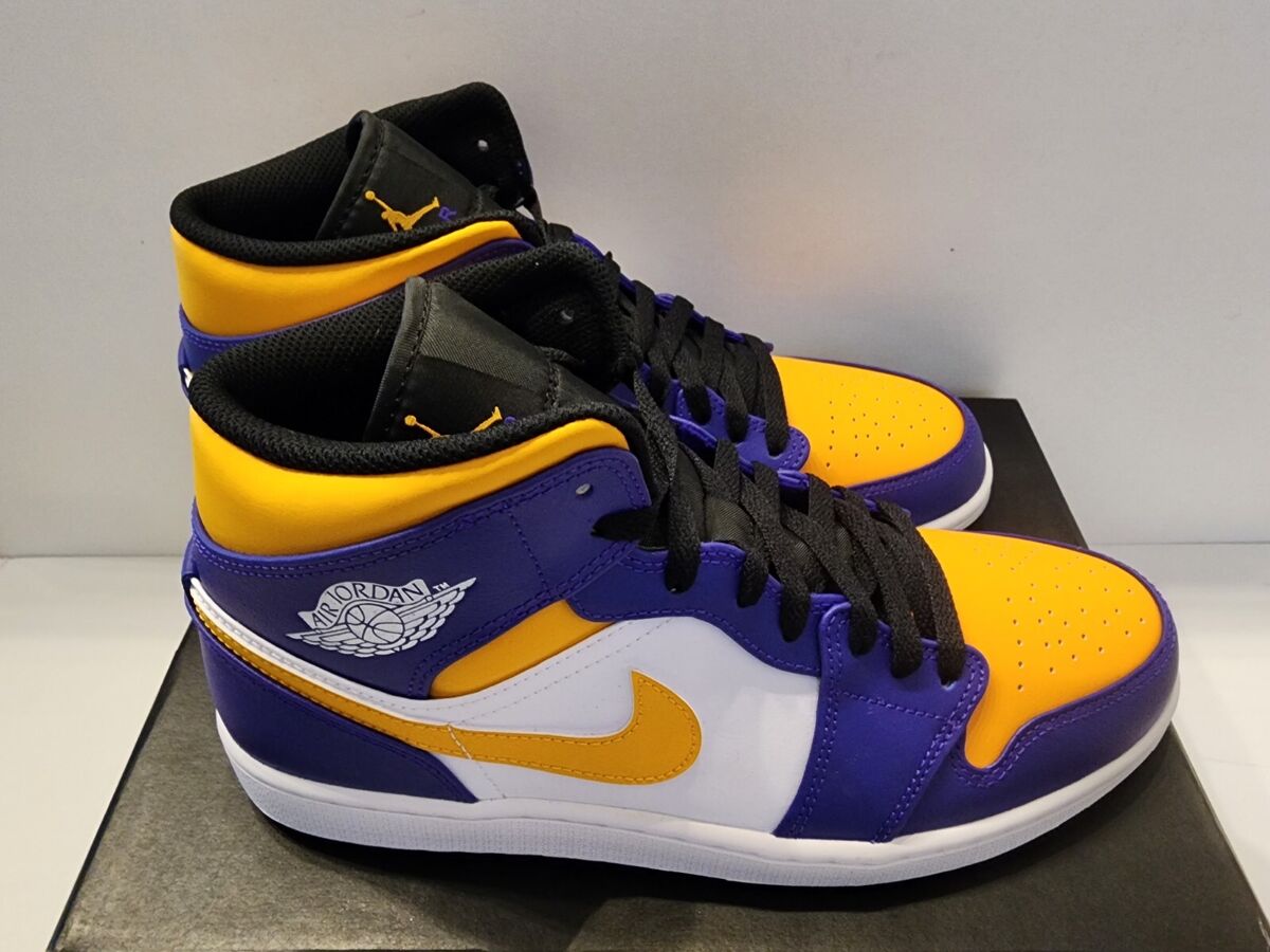 Nike Air Jordan 1 Mid Size 10.5 Men's Lakers Purple Yellow Nike Air Jordan 1 Mid Size 10.5 Men's Lakers Purple Yellow