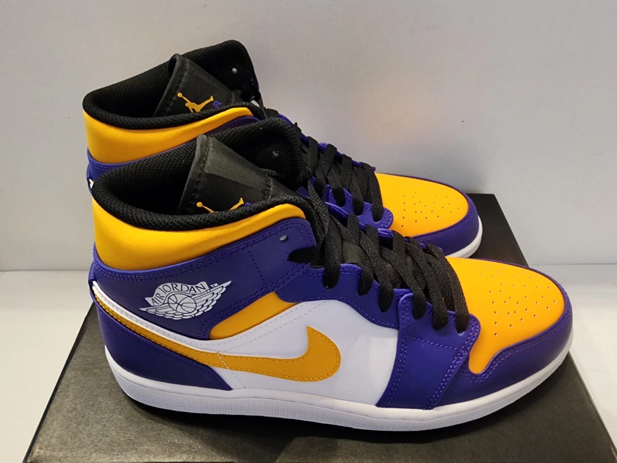 Nike Air Jordan 1 Mid Size 10.5 Men s Lakers Purple Yellow CQ3835 517