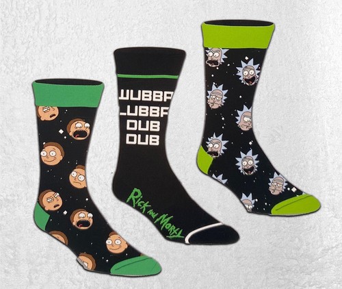 Rick And Morty 3 Pairs Crew Socks Box Set (Adult Shoe Size 6-12 ) New With Tags - Picture 2 of 5