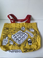 Trader Joe  s Reusable Tote Bag Grocery Shopping Waffle Toast Cotton Yellow Red