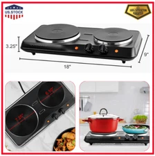 Portable Small Electric Stove Top 2 Burners Range Double Hot Plate Countertop
