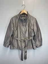 Sportmax Max Mara Rain Jacket Windbreaker Zip Front Belted Elastic Silver Pewter