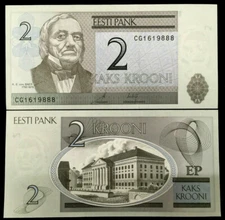 Estonia 2 Kroono 1992 Banknote World Paper Money UNC Currency Bill Note