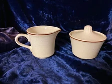 Anchor Hocking USA Ironstone CHANTILLY Creamer & Sugar Bowl Brown Floral