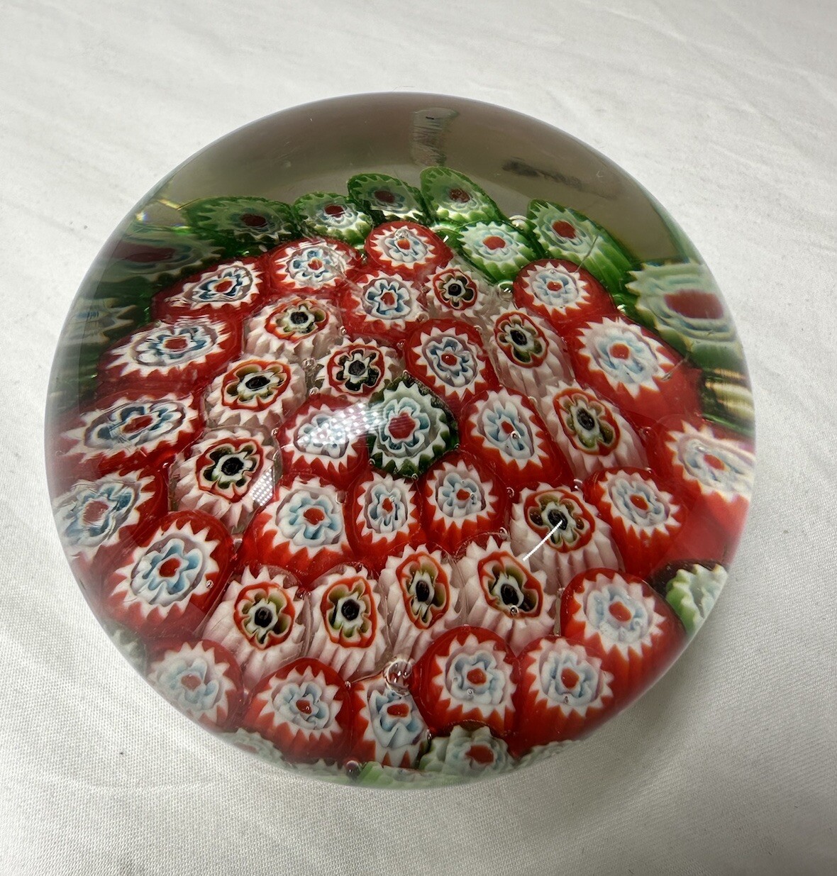Murano Millefiori Hand Blown Art Glass Round Paperweight