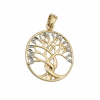 AnhäNger Halsschmuck, Lebensbaum Mit WeißEn BläTtern, 375 Gold Gelbgold
