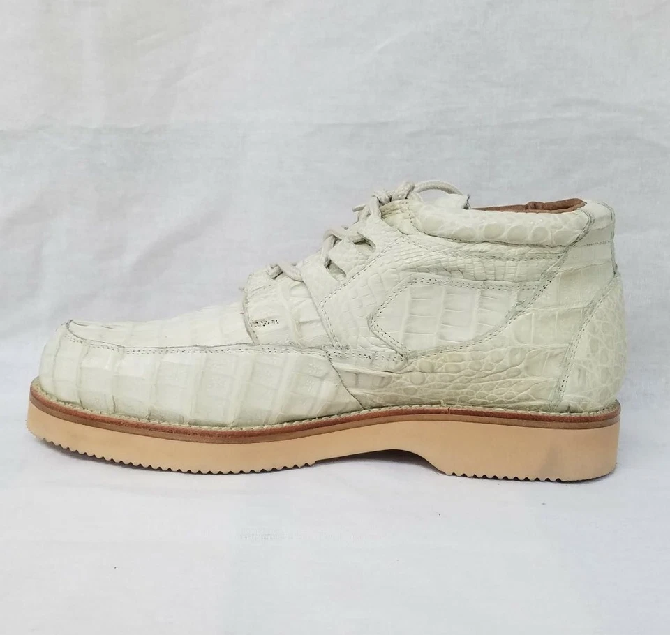 Mens Off White Crocodile Ostrich Western Shoe Sneakers Genuine Leather Size 7.5 - Image 2 of 4