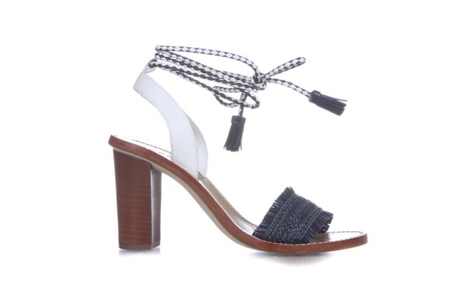 J.CREW. Straw Sandals 7 Blue White Braided Strap Open Toe Block Heels Tassels | eBay