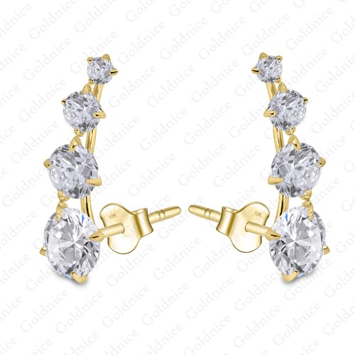 Pendientes de oro amarillo liso 10 K de circonio cúbico de circonio cúbico para orugas/escalador - Imagen 2 de 4