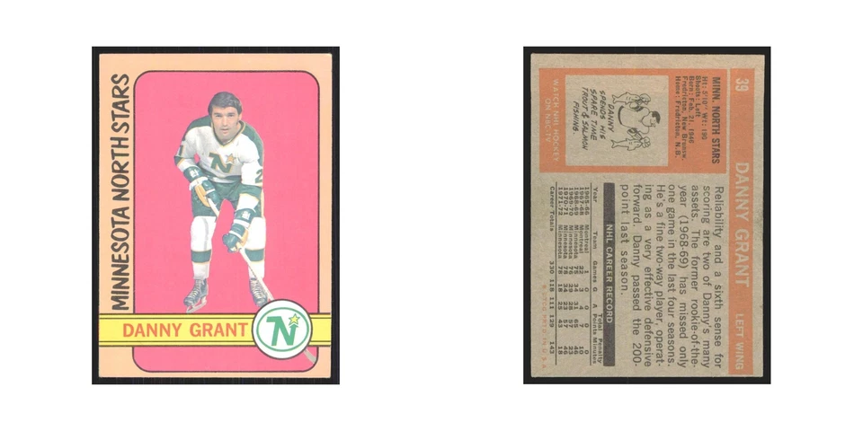 1972 Topps Danny Grant Minnesota North Stars #39 - Image 3 of 3