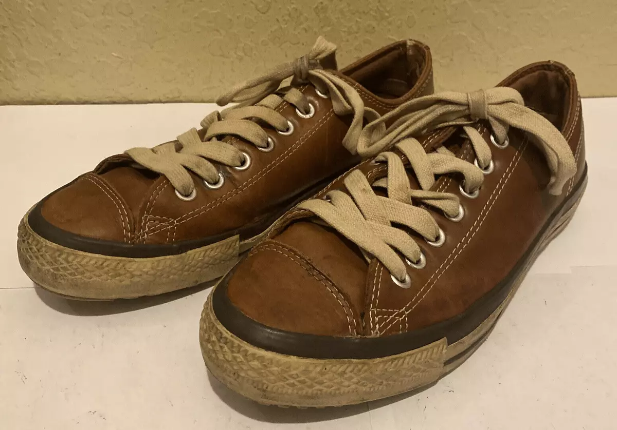 Converse All Star Low Top Brown Leather Sneakers 126814C Mens 8.5 Womens  10.5