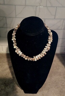 Natural Sea Snail Shell Necklace Lei Hawaiian Surfer Gray Spotted Choker 14''