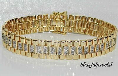 14CT Round Lab-Created Diamond Men's Rolex Tennis Bracelet 14K 2-Tone Gold Over