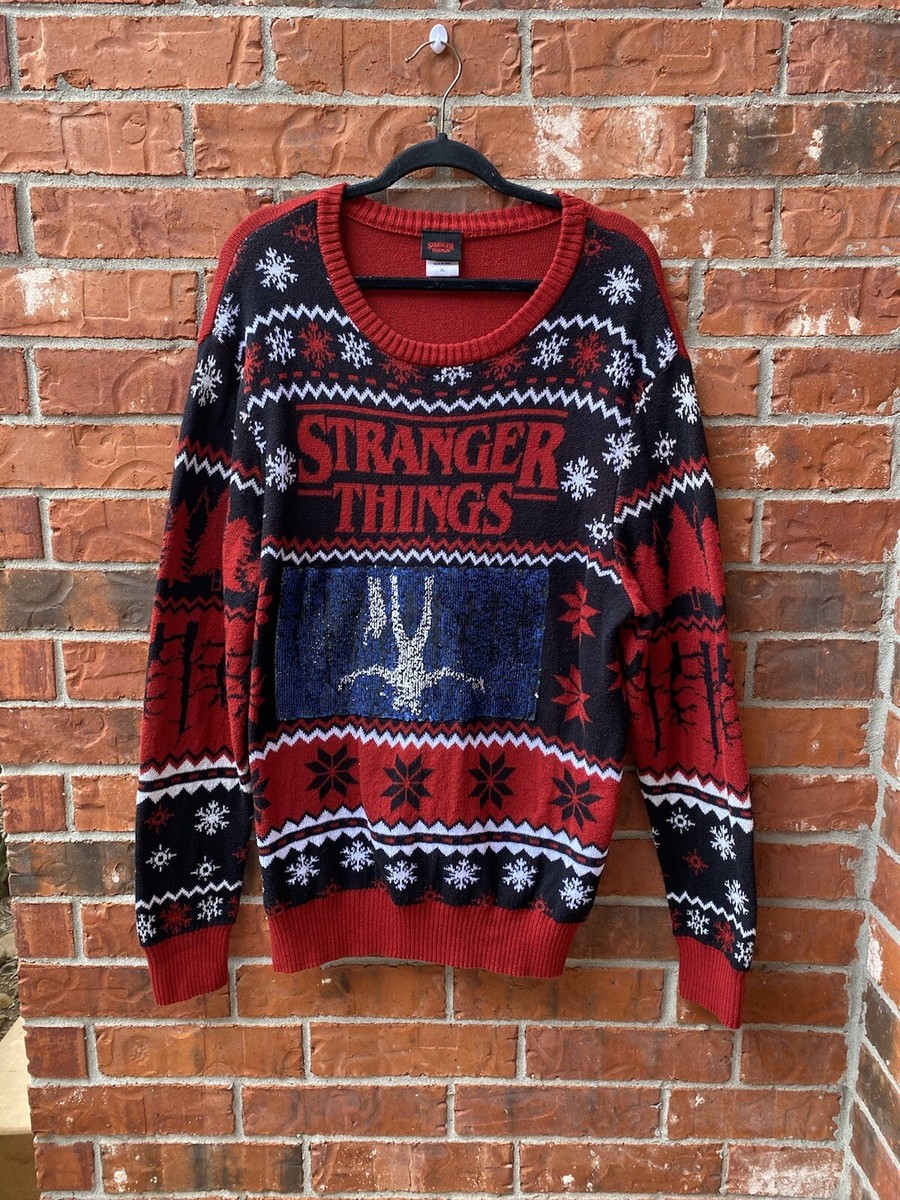 Stranger Things Adult XL Flip Sequin Red Fair Isle Sweater | eBay