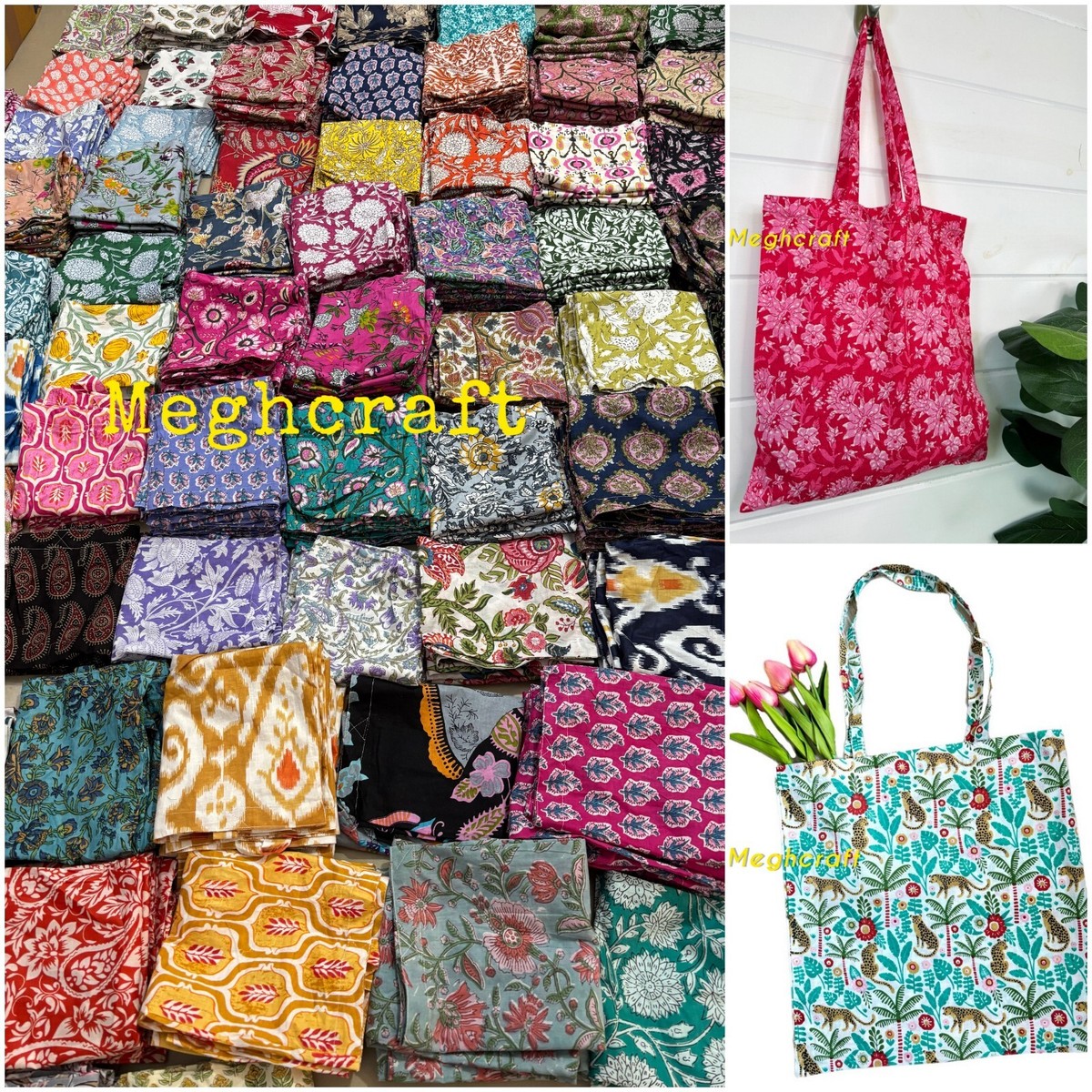 Design Cloth Carrier Bags Wholesale Lot 50Pcs Assorted Cotton - Main Image