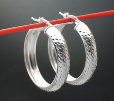 1 3/8" Full Diamond Cut Round Hoop Earrings Real Solid 925 Sterling Silver