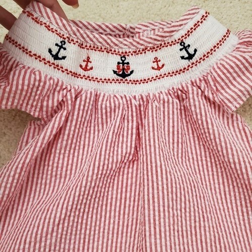Good Lad Baby Girls Red Seersucker Smocked and Embroidered Anchor Top sz3m - Picture 4 of 9
