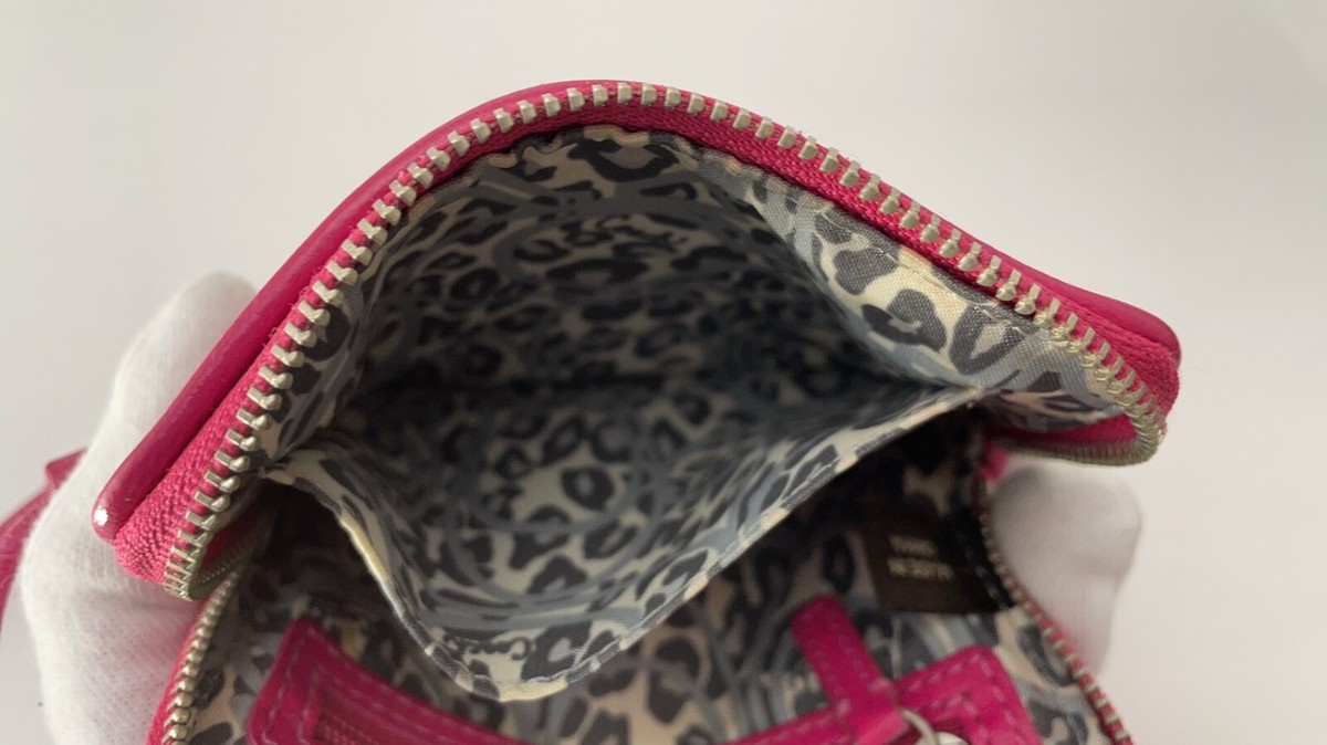 COACH Women's Leather Pouch Dark Pink with Handle Strap 4.3 x 5.4