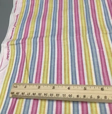 Oakhurst PINK YELLOW BLUE WHITE STRIPES Tulips Baby Nursery Fabric- 1.5 yd x 43”