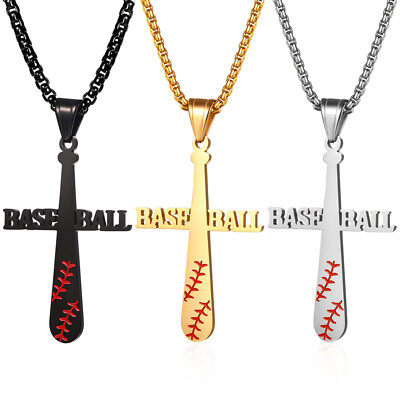 Boys Men Baseball Bat Cross Pendant Necklace I CAN DO ALL THINGS Sports  Gift 24