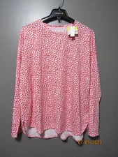 WOMEN'S CABANA BY CROWN & IVY L/S KNIT TOP PINK & RED XL NWT