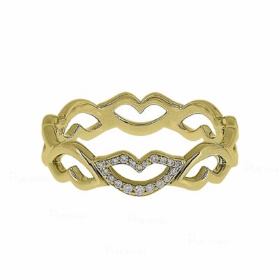 14K Gold 0,12 Ct. Laborgefertigter Diamant Lippen Muster Design zarter Ring