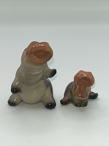 VTG Hagen Renaker Hippo Mama & Baby Open Mouth Miniature Figurine Sitting Up - Picture 2 of 9