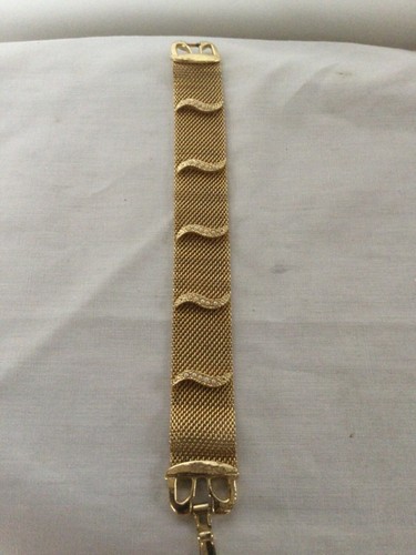 Bracciale Vintage Firmato GOLDETTE Tono Oro Maglia Catena Finte Perle Fiori 7" - Foto 3 di 19