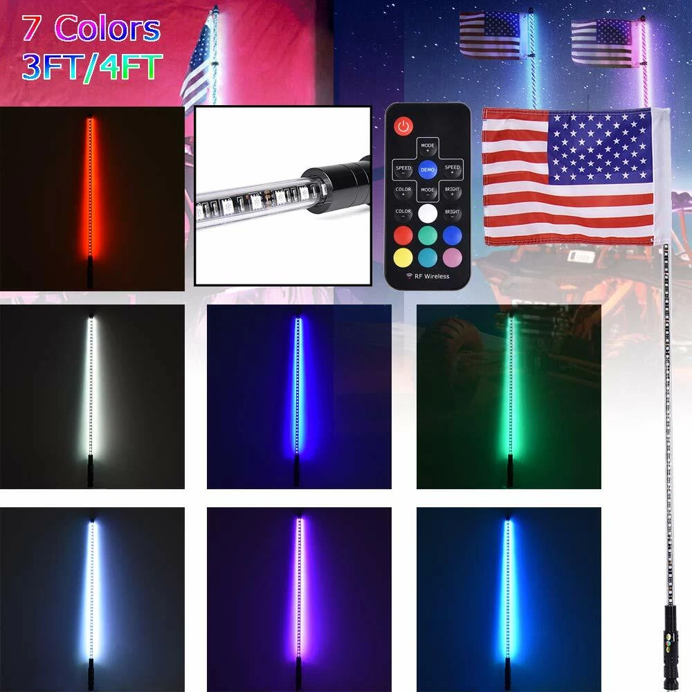 4ft LED Whip Lights RGB US Flag Pole for ATV UTV JEEP Yamaha Polaris RZR Offroad