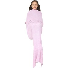Kids Soft Fleece Blanket Mermaid Tail Knitted Blanket Cosy Sleeping Bag One Size