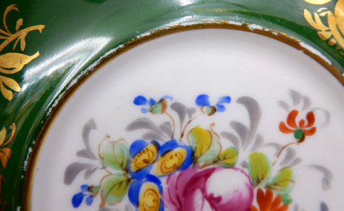 ANTIQUE PILLIVUYT #633 GREEN & GOLD PORCELAIN CENTERPIECE PLATE, MADE IN FRANCE - Picture 17 of 20