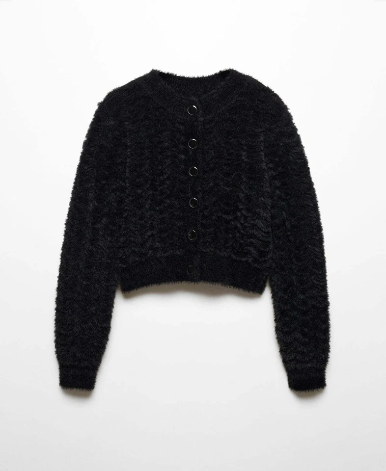 Cárdigan tejido de piel sintética Mango para mujer - negro, talla pequeña Foto 3 de 4