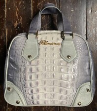 Borsa a mano vintage anni 00 BLUMARINE grigio scuro chiaro pelle vernice CROC Y2K + DB
