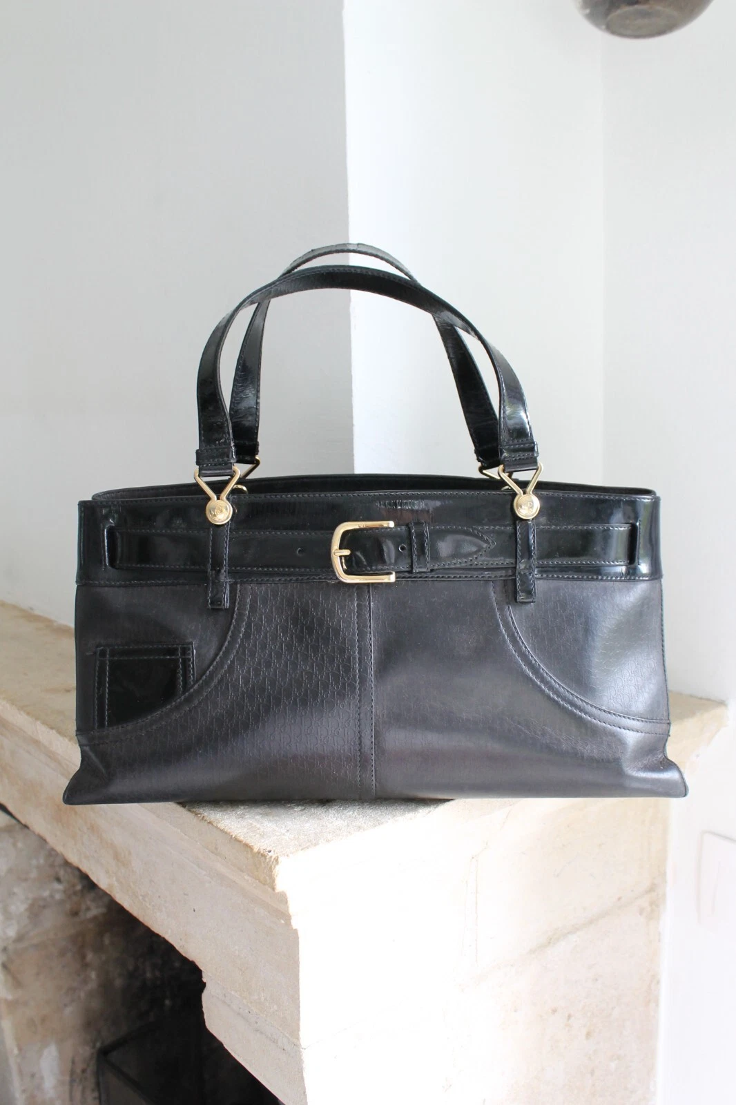 Dior sac à main Jeans Pocket en cuir noir motif Dior oblique