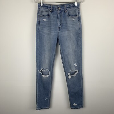 American Eagle Outfitters Womens 2 Long Mom Jeans High Rise Distressed Knees