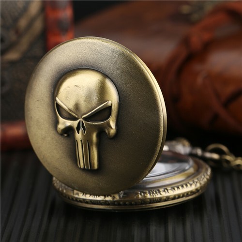 Mens Quartz Pocket Watch Chain Skull Case Luxury Gift Women Roman Numerals Dial - Picture 11 of 12