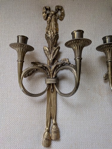 Vintage Andrea Sadel Solid Brass Tassels Ribbons Wall Scone Candle - Picture 2 of 11