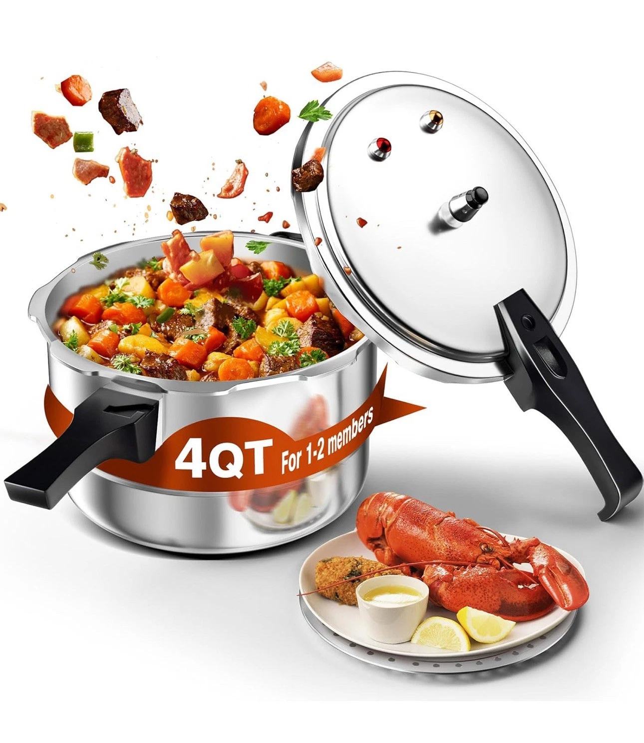 WantJoin 4QT Aluminum Pressure Cooker w/Release Valve & Multiple Protective
