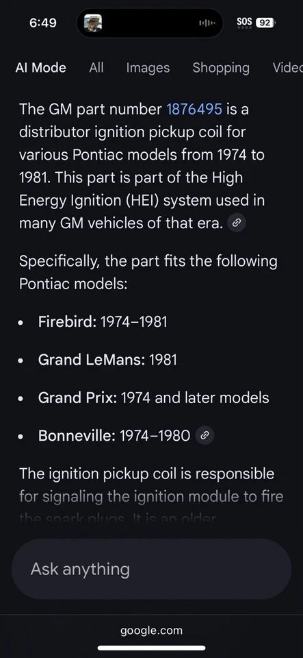 Nuevo OEM GM 1876495 distribuidor camioneta de encendido (LX-304) Pontiac Firebird 1974-81 Foto 2 de 4