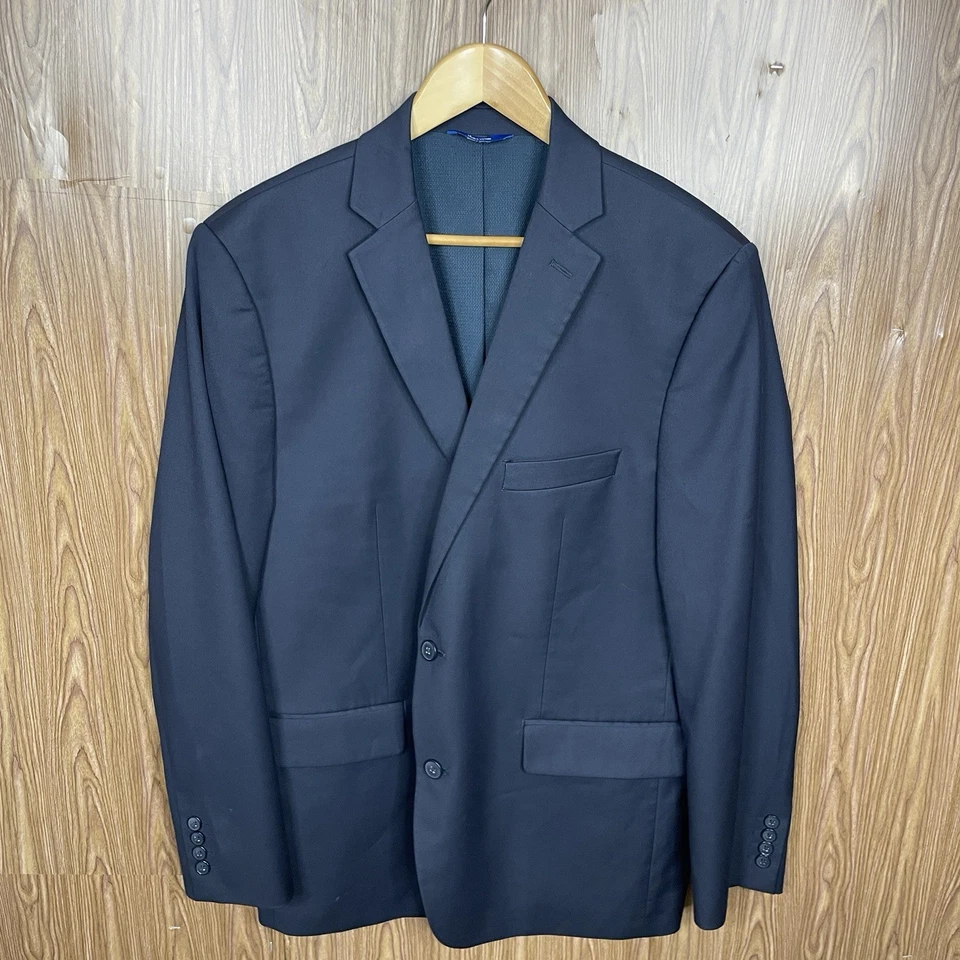 Apt.9 Blazer Jacket Mens 44R Slim Navy Blue Polyester Double Vented Two Buttons - Image 2 of 4