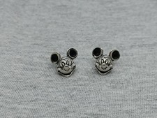 Disney Mickey Mouse Silver Tone Pierced Stud Earrings Signed .7"