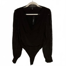 Lulus Black Lace Long Sleeve Bodysuit   Size M