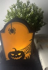 Light Up Graveyard 6.5” Silhouette Halloween Orange Black Home Table Decor