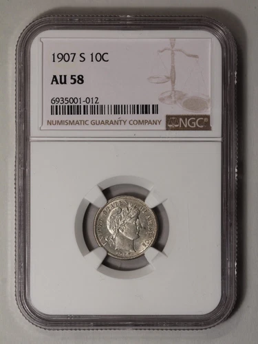 1907-S Barber Dime 10C NGC AU58