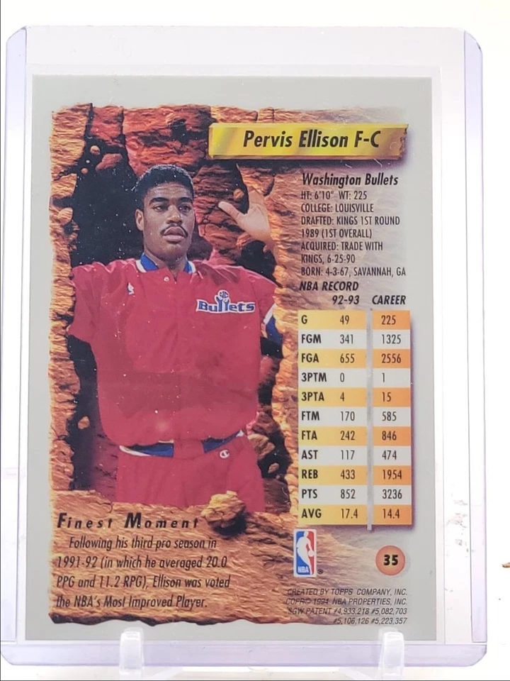 PERVIS ELLISON 1993 TOPPS FINEST MOMENT BASKETBALL REFRACTOR Q3387 - Image 2 of 2