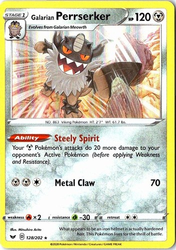 Galarian Perrserker 128/202 SWSH01: Sword & Shield Base Set HolofoilNM