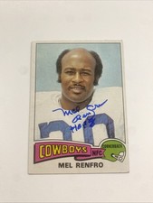 B-201 1975 Topps Mel Renfro Autographed Card #428 Dallas Cowboys HOF