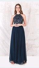 Maya Deluxe Dress Nav Blue Halterneck Delicate Sequin Maxi Dress. Size 10.
